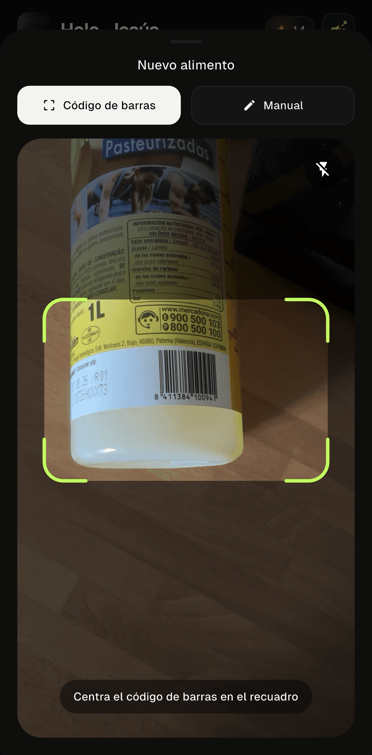 Escáner de códigos de barras de MacroDash enfocando el código de un producto
